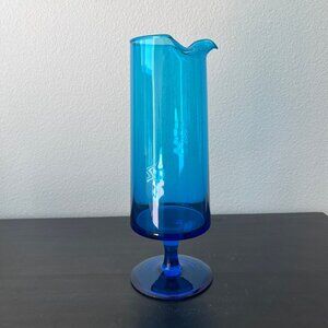 MCM Blue Glass Cocktail Pitcher // Pedestal Base // Vintage